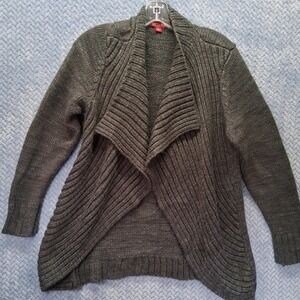Merona Gray Metallic Shimmer Open Front Draped Shawl Cardigan Sweater Large